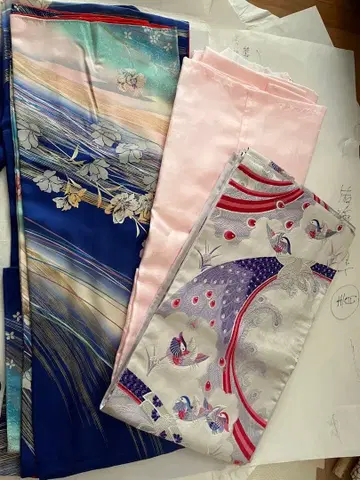 물건 정리중! 후리소데 파랑 3점 세트 기모노 착용법 연습, 리메이크용