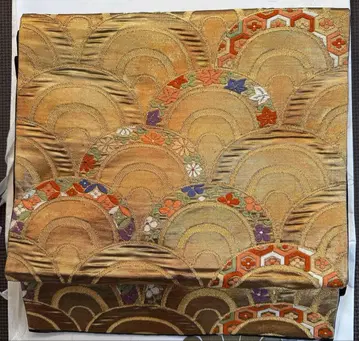 니시진 비단 골드 컬러 부채 무늬 후쿠로 오비