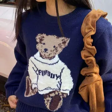 desir et raison 한국 테디베어 니트 곰 네이비 프리