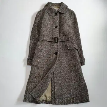 [새상품급] 휴먼 우먼 울 롱 코트 스탠 칼라 헤링본