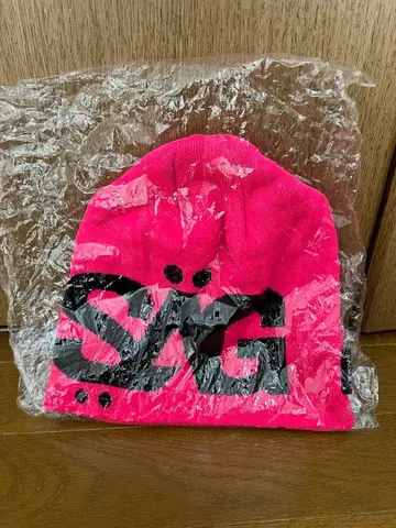 SAG 핑크 니트 모자 로고