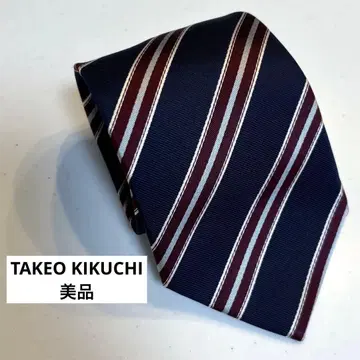 TAKEO KIKUCHI 넥타이 실크 100% 스트라이프 와인 레드