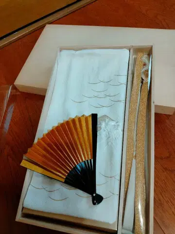 물결 무늬 자수 화이트 오비 장식 천, 허리띠 세트