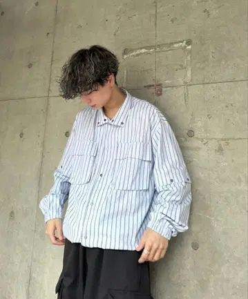 스트라이프 오버 사이즈 셔츠 탈부착 가능 M