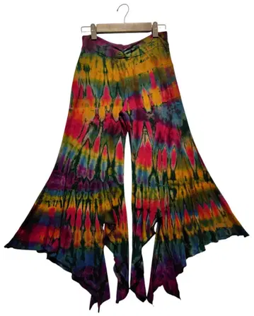 신축성 높은 SPANDEX 코튼 컬러풀 타이다이 변형 밑단 플레어 팬츠