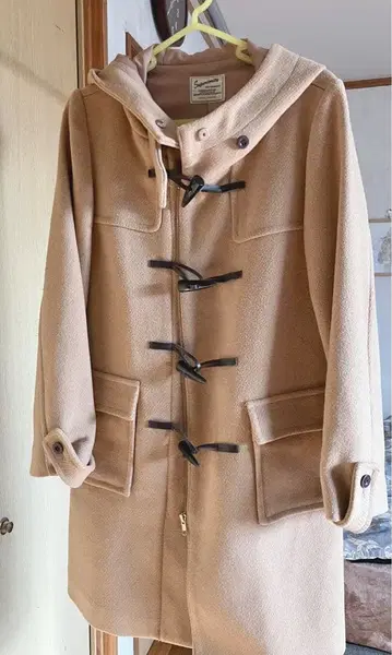 베이지 더플 코트 후드 부착 S
