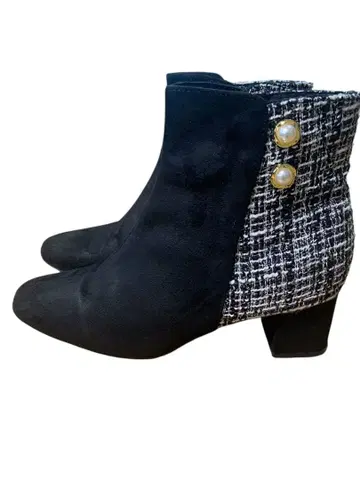 비비안 블랙 스웨이드 트위드 패턴 숏부츠 L 사이즈