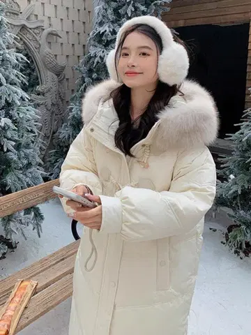 롱 코트 여성용 겨울 충전솜 코트 아우터 벤치 코트 후드 부착