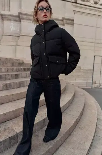 ZARA 워터 레펠런트 방풍 숏 아노락 S 블랙