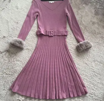 [새상품급] 소매 퍼 니트 원피스