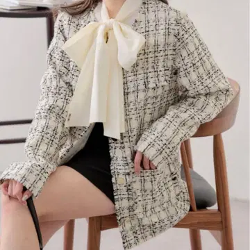 CHICO 소매 탈부착 트위드 자켓