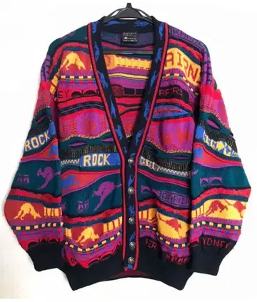 EMAROO 에마루 울 올 패턴 3D 니트 가디건 COOGI 스타일