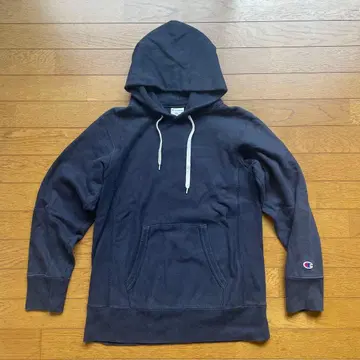 Champion 리버스 위브 후드티 네이비 후드 부착