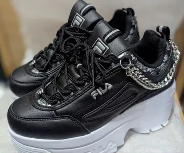 FILA 캐주얼 통굽 스니커즈 체인 포함 블랙 24cm