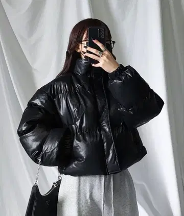 [밑단 조절 가능 2way] 인조 가죽 숏 퍼 다운 자켓