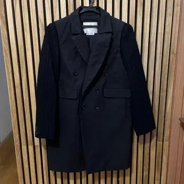 더블 브레스트 롱 코트 네이비