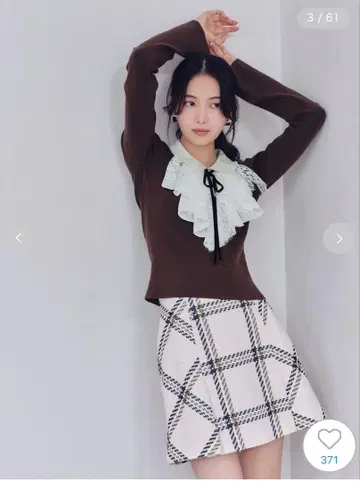 [ SNIDEL ] 로빙 체크 미니 스커트 아이보리