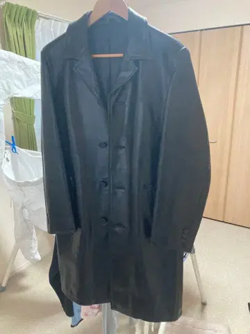 블랙 가죽 롱 코트