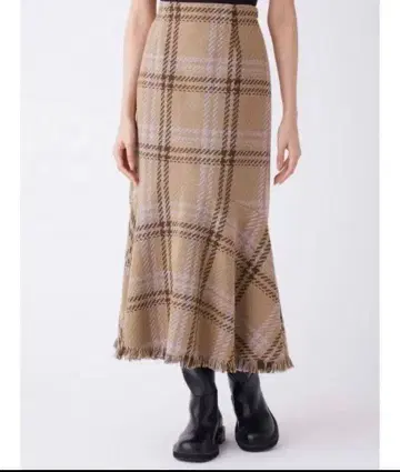 미라 오웬 프린지 트위드 체크 머메이드 스커트