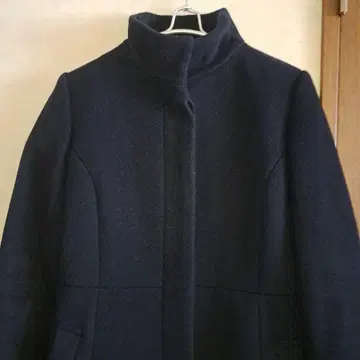 [ 쿠미쿄쿠 ] 네이비 하이넥 롱 코트