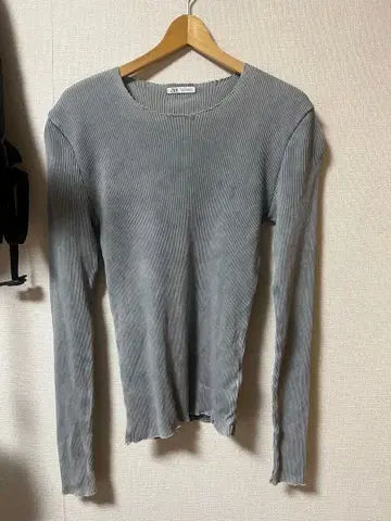 ZARA 그레이 빈티지 가공 롱 T