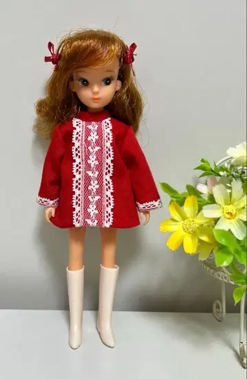 핸드메이드 복각판 리카짱 사이즈 빨간색 원피스 긴팔