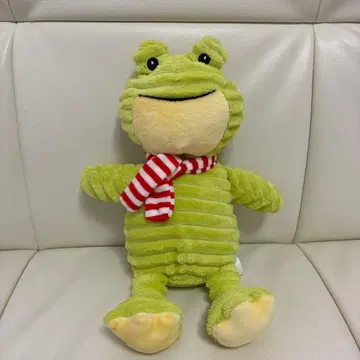 코듀로이 개구리 봉제 인형 스카프 포함 - 그린 & 레드