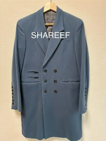 SHAREEF 더블 블루 그레이 체스터 코트