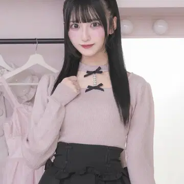 pium 비쥬 초커 라메 니트 핑크