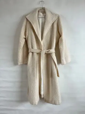 아이보리 모헤어 롱 코트 허리 벨트 포함