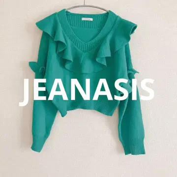 JEANASIS 지나시스 프릴 니트 스웨터 그린 숏 기장