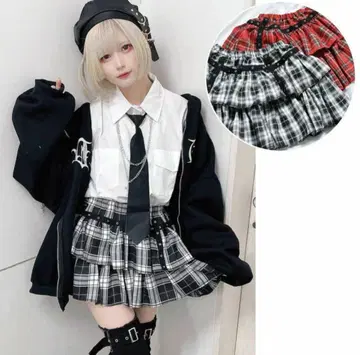 VOLCAN& APHRODITE 티어드 하토메 스커트 블랙 서브컬쳐 지뢰