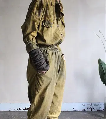 카키 코듀로이 긴팔 올인원 sunny vintage