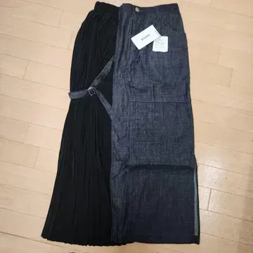 플리츠 & 데님 콤비 스커트