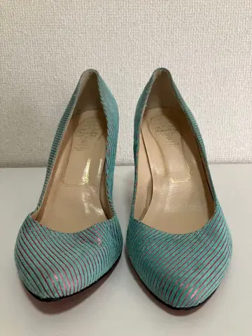 KariAng 스카이블루와 핑크 스트라이프 하이힐