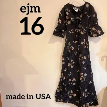 ejm [ 16 ] 블랙 플라워 무늬 원피스 레트로 빈티지 옷깃 반팔