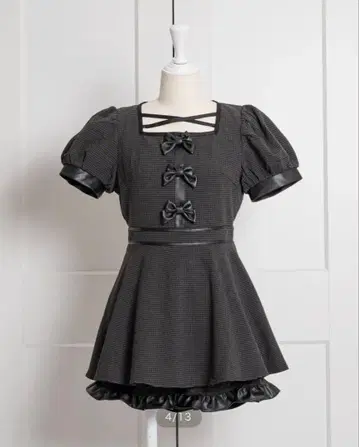 pium 바이컬러 가죽 리본 셋업 깅엄 체크