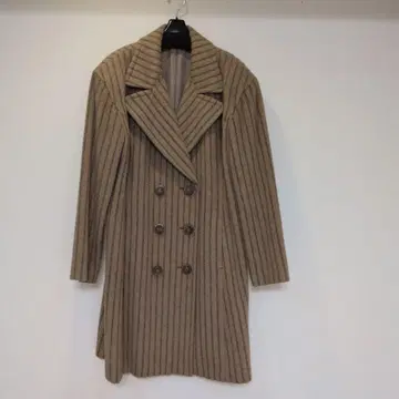 스트라이프 패턴 더블 브레스트 체스터 코트