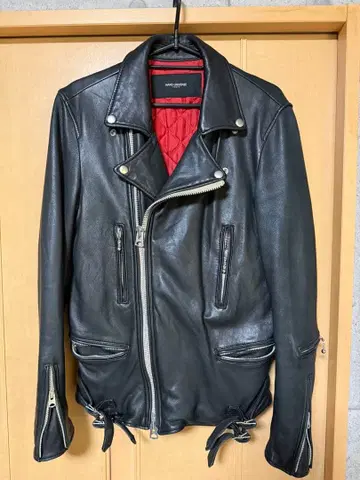 nano universe 블랙 가죽 더블 라이더 자켓