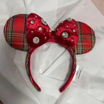 디즈니 미니 머리띠 빨간색 체크 무늬