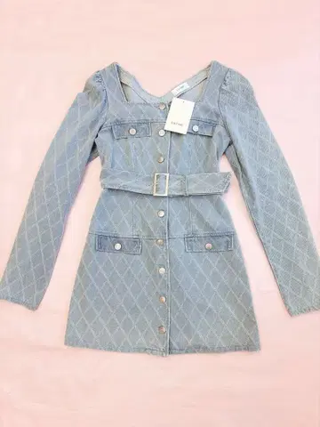 [택 포함 새상품] 다이아 자카드 데님 원피스