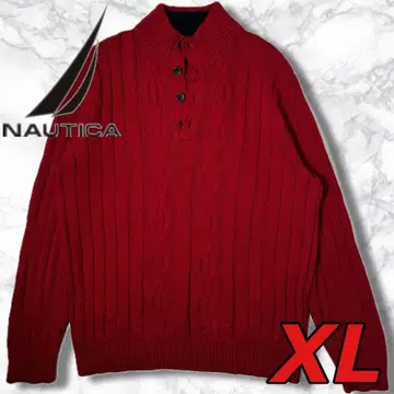 빈티지 Nautica 노티카 케이블 짜임 빨간색 니트 스웨터 XL