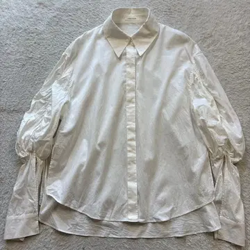 CASA FLINE 턱 슬리브 블라우스 셔츠 화이트 코튼 린넨