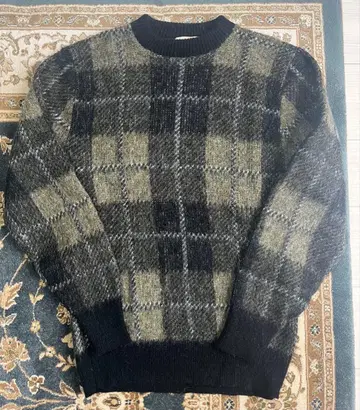 60s 크랜브룩 모헤어 니트 긴 털 체크 무늬 블랙 계열