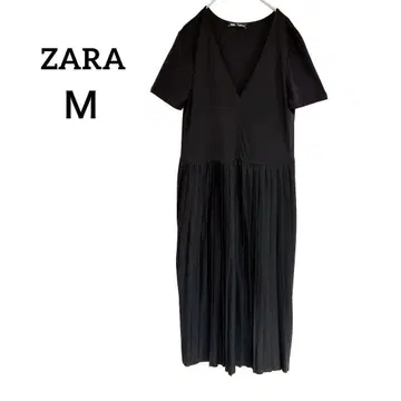 자라 롱 원피스 V넥 블랙 플리츠 성인용 세련된 M