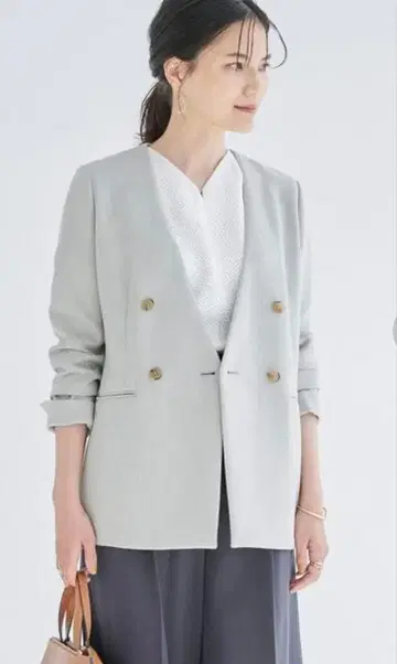 노카라 더블 버튼 자켓 라이트 그레이