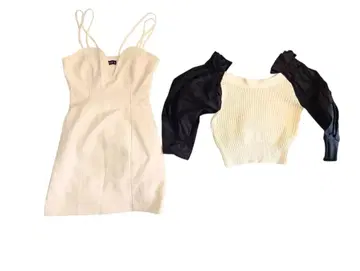 아이보리 슬립 드레스와 니트탑 세트