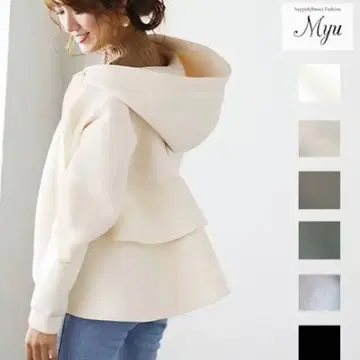 새상품 Myu 백 프릴 보딩 후드티 크림