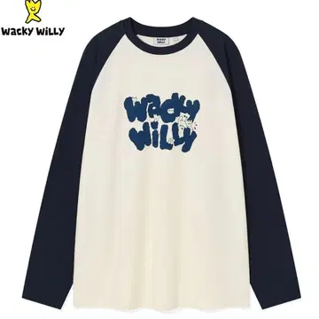 Wacky Willy 래글런 슬리브 긴팔 티셔츠 크림/네이비