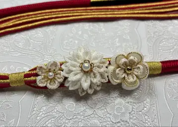 b-219 순수 실크 허리띠 후리소데 츠마미자이쿠 3연 꽃 장식